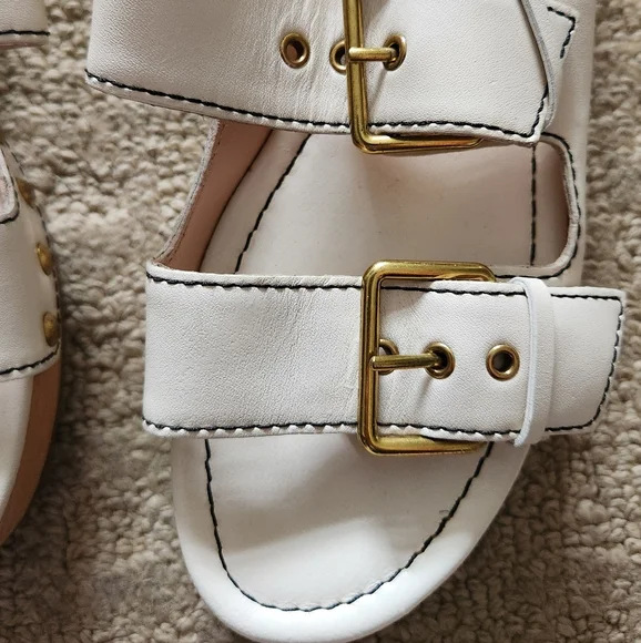 J CREW Real Leather Double Strap Wood Clog Mule Sandal 6.5 boho hippie festival - Picture 5 of 8